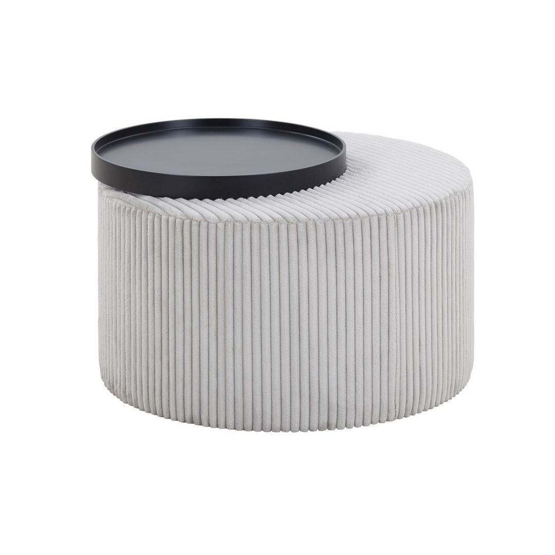 Couchtisch BALDUR - runder Tisch mit Tablett Ablage - Cord Textur Grau