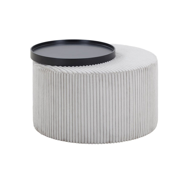 Couchtisch BALDUR - runder Tisch mit Tablett Ablage - Cord Textur Grau
