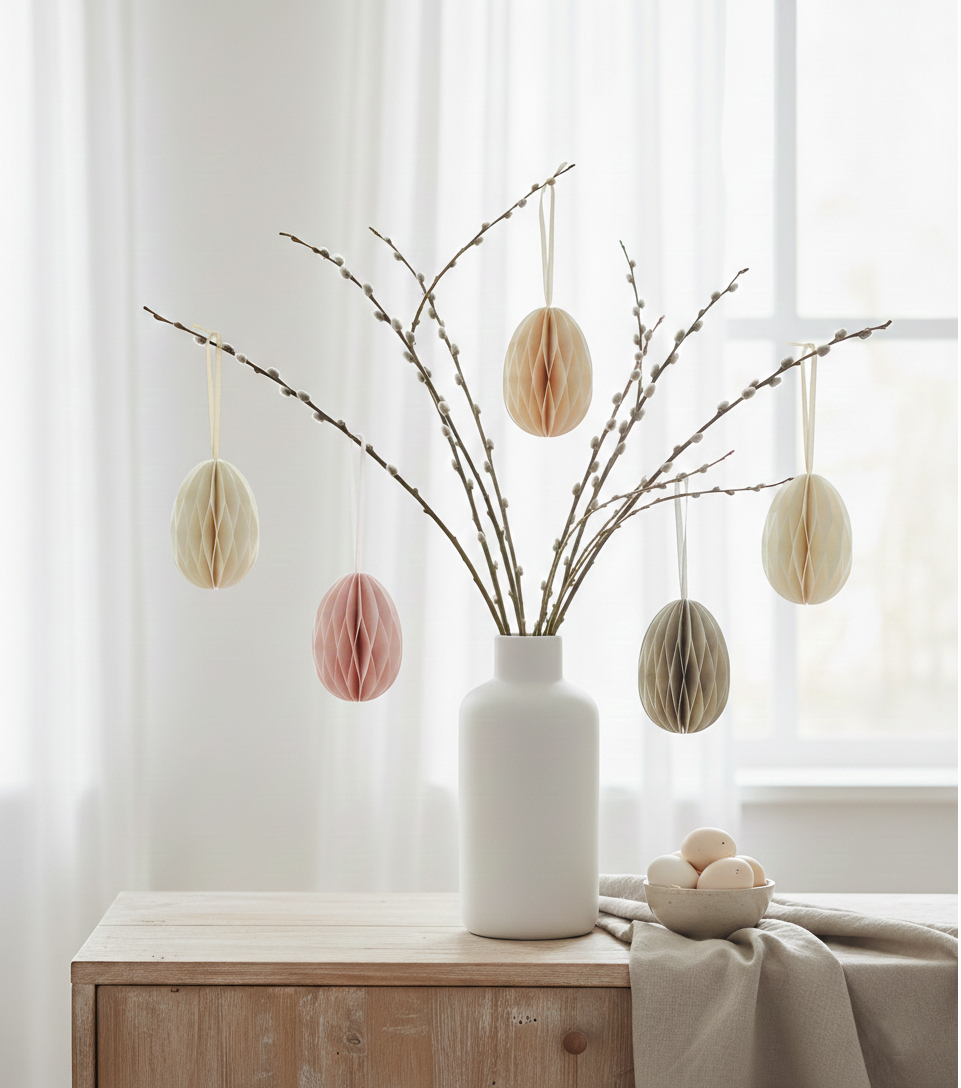 Ostern Ei - Dekoanhänger 10cm - Honeycomb - Papier craft/caramel