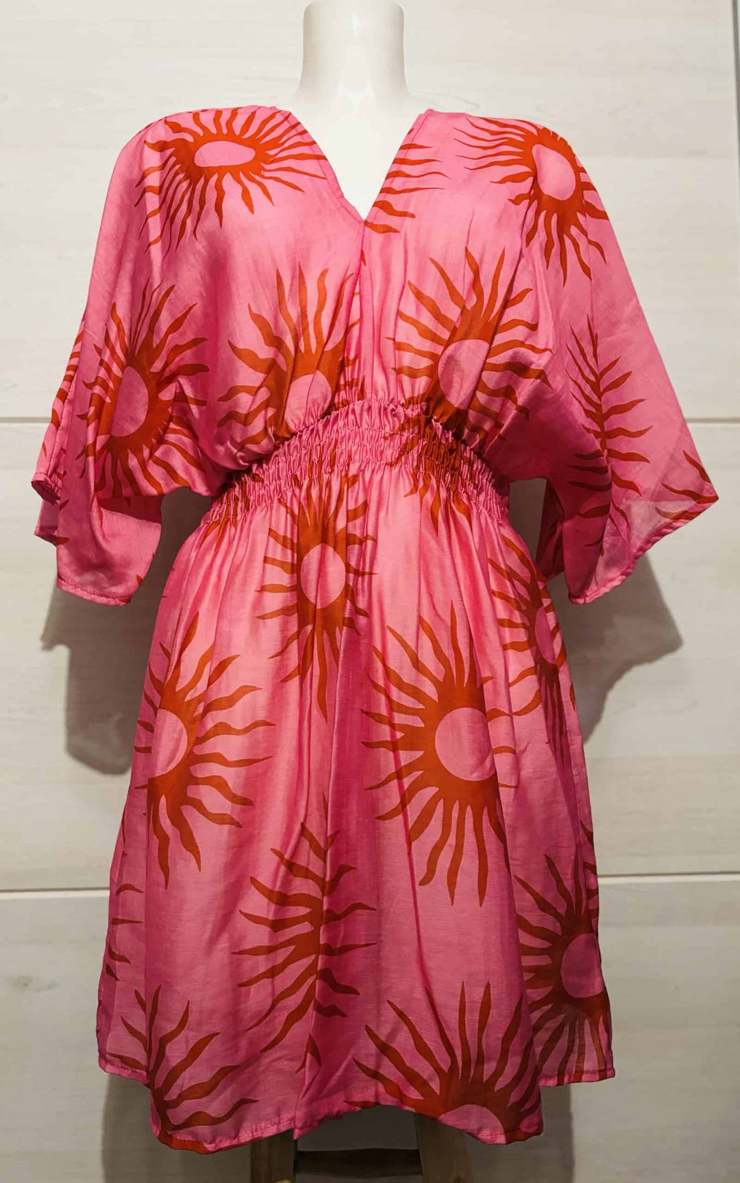 Tunika - Strandkleid - pink mit rotem Sonnenmuster