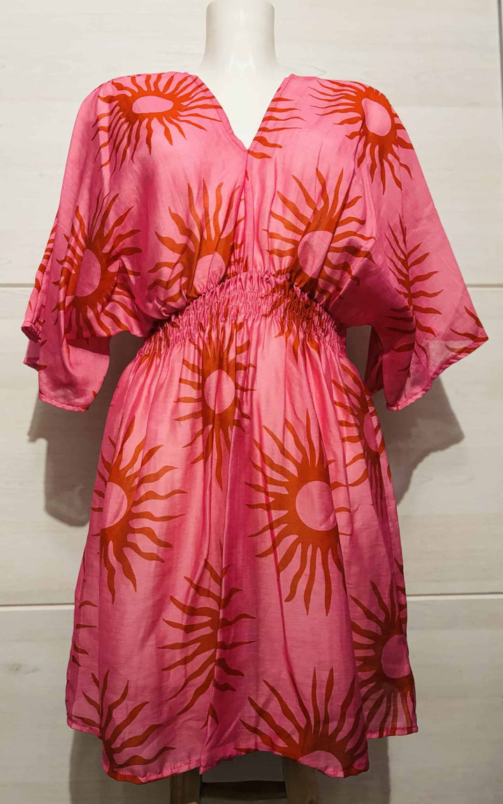 Tunika - Strandkleid - pink mit rotem Sonnenmuster