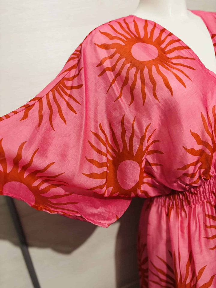 Tunika - Strandkleid - pink mit rotem Sonnenmuster