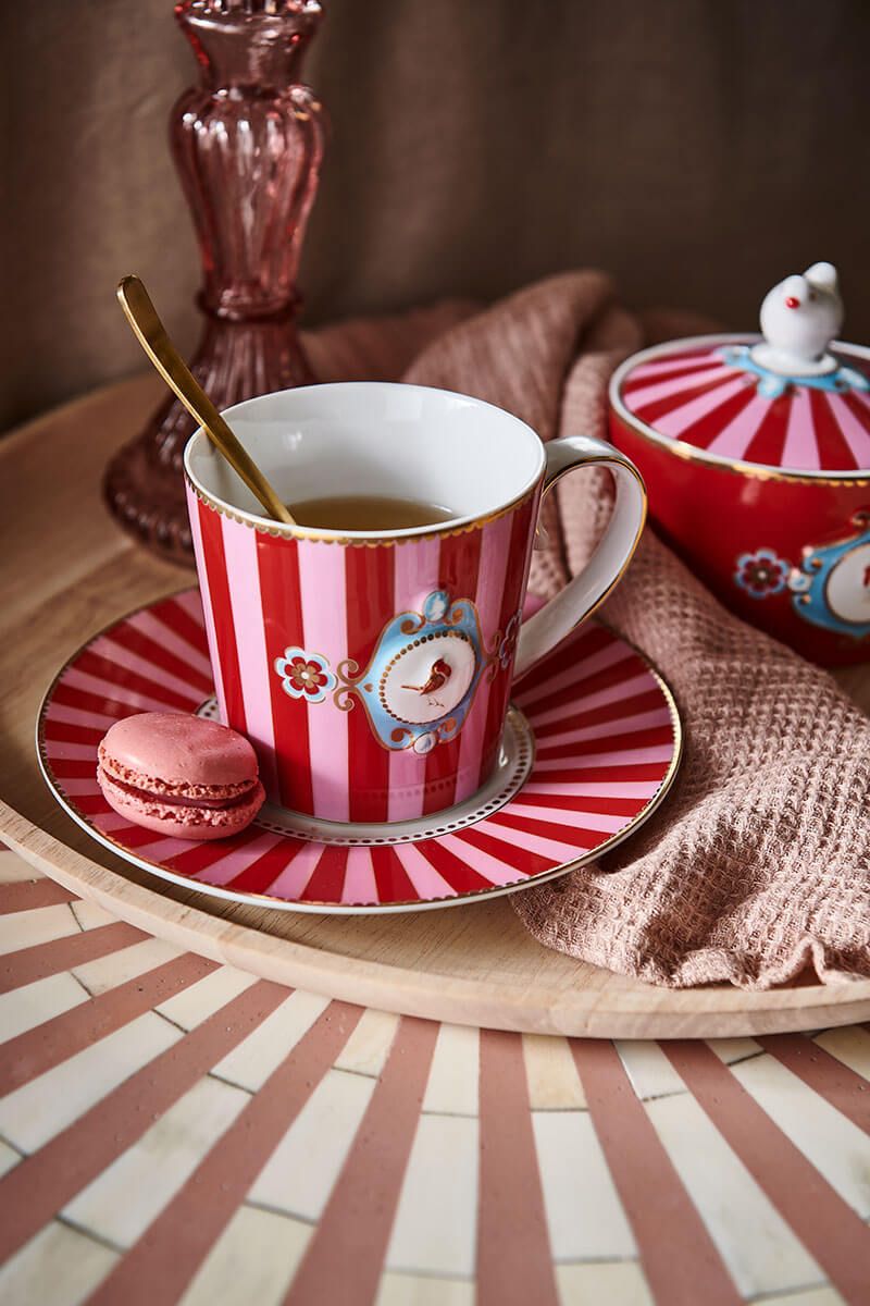 Tassen groß 2er-Set LOVE BIRDS MEDALLION Stripes RED