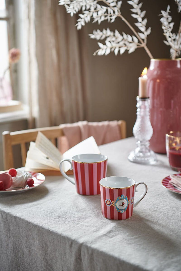 Tassen klein 2er-Set LOVE BIRDS MEDALLION Stripes RED