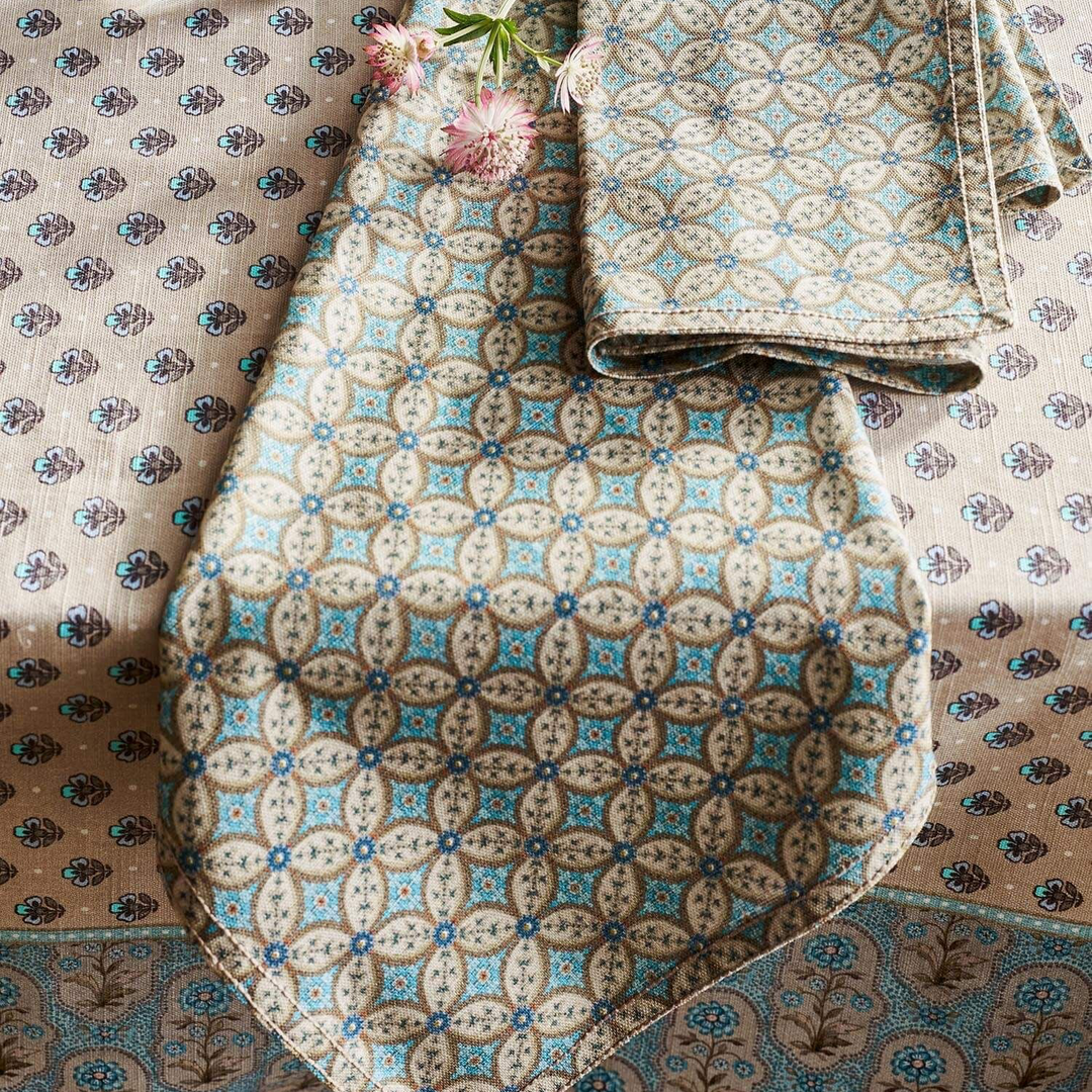 Servietten 4er-Set BLOOMING TALES Khaki-Blue 40x40cm