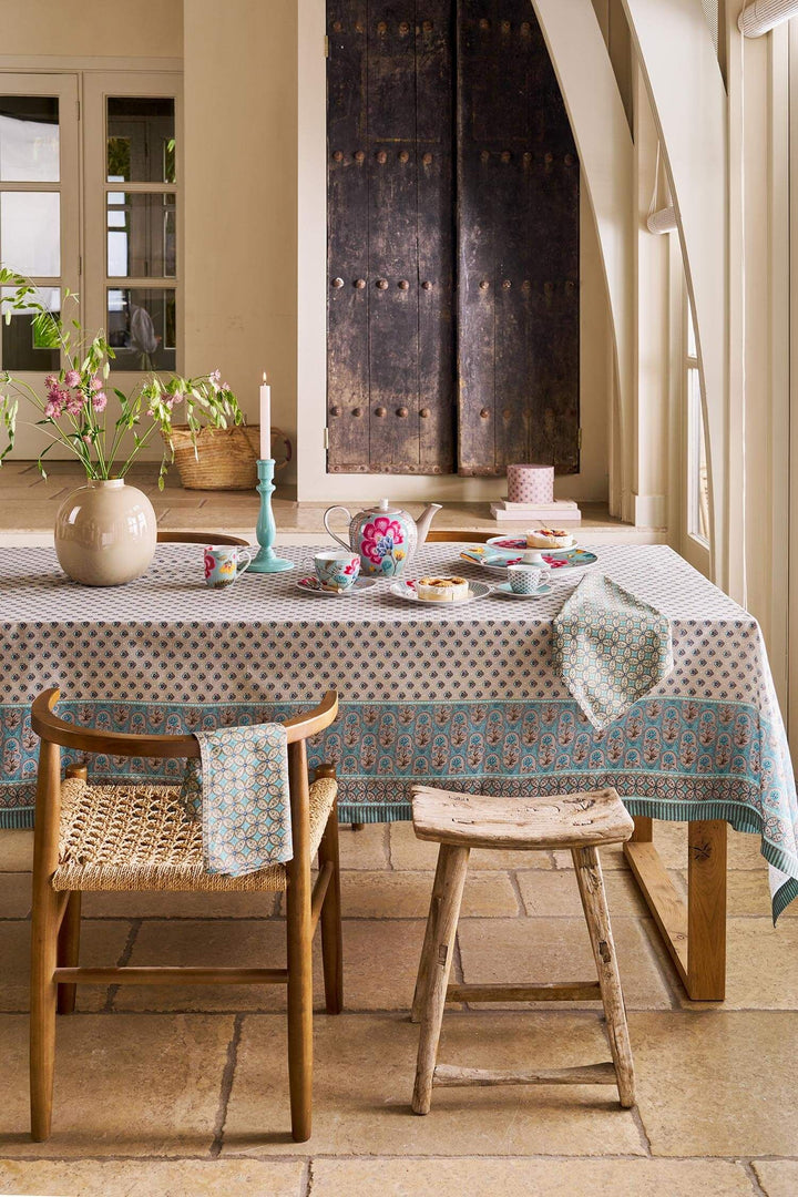 Tischdecke BLOOMING TALES Khaki-Blue 150x250cm