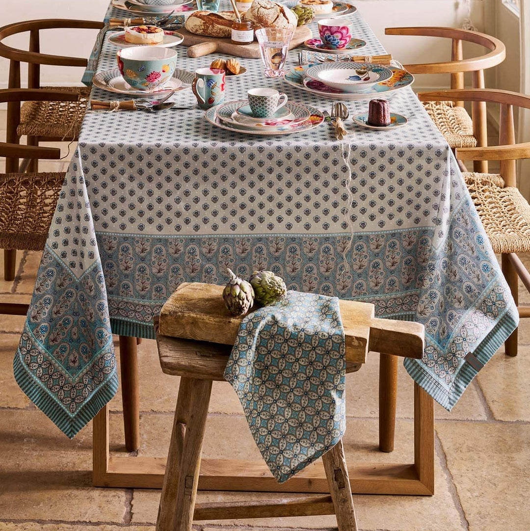 Tischdecke BLOOMING TALES Khaki-Blue 150x250cm