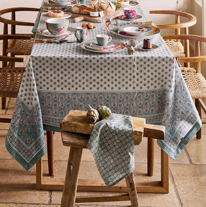 Tischdecke BLOOMING TALES Khaki-Blue 150x250cm