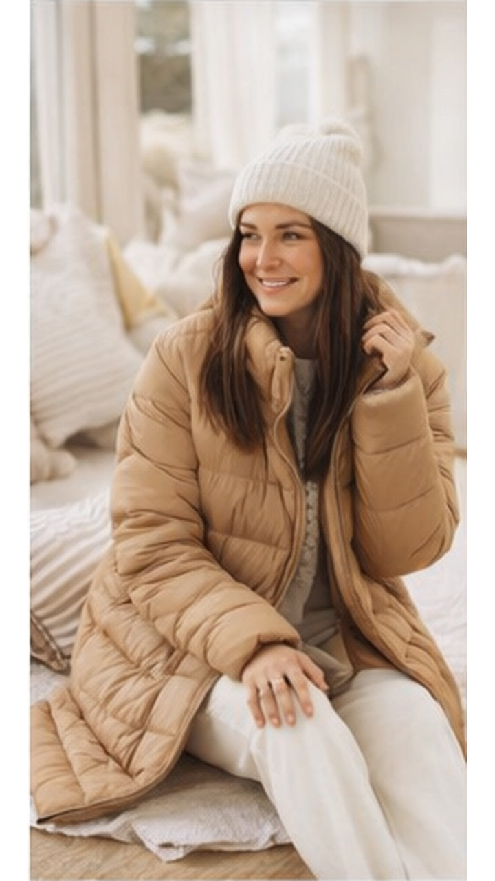 Mantel / lange Jacke - Steppmantel - hellbraun - 3 Größen