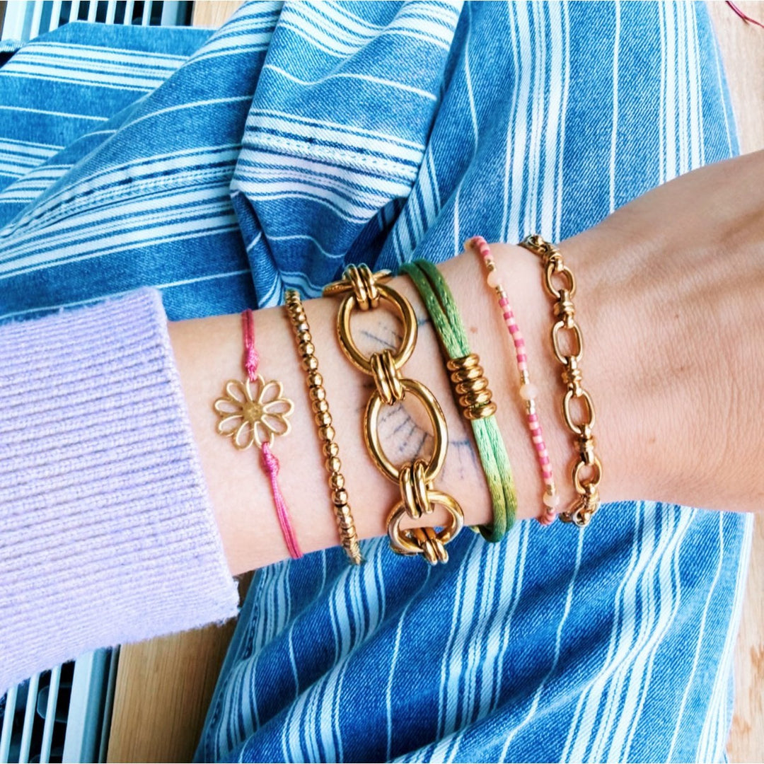 Armband - Satinband RINGS Gold - Grün