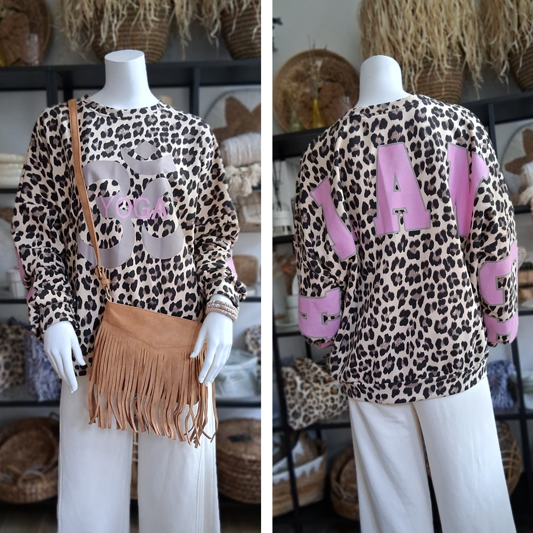 Pullover YOGA / BALANCE - Oversize Sweatshirt mit Leomuster