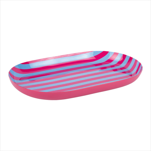 Dekotablett - Tray Animado Oval - Stripes bright pink & soft blue