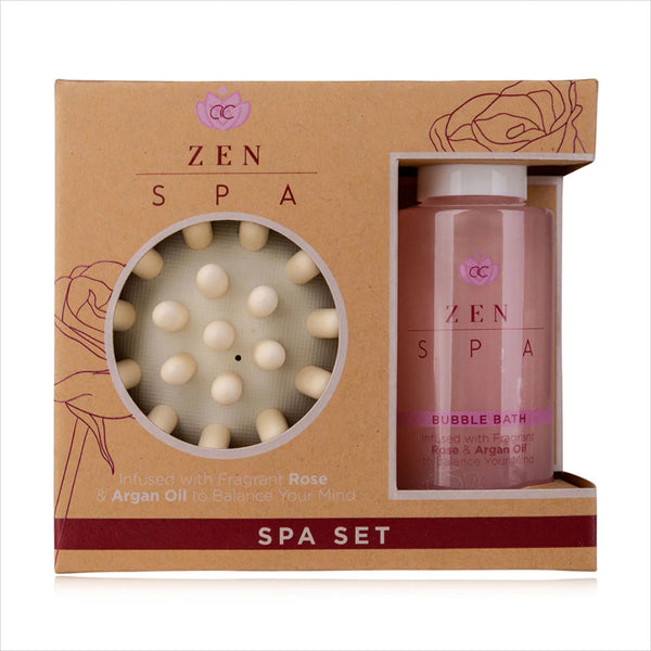 Geschenkset ZEN SPA - Rose & Argan - Schaumbad und Massagebürste