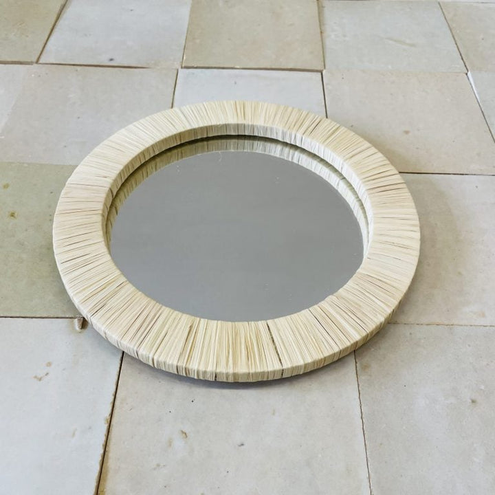 Dekospiegel mit Raffia Umrandung - 3er-Set Wanddeko