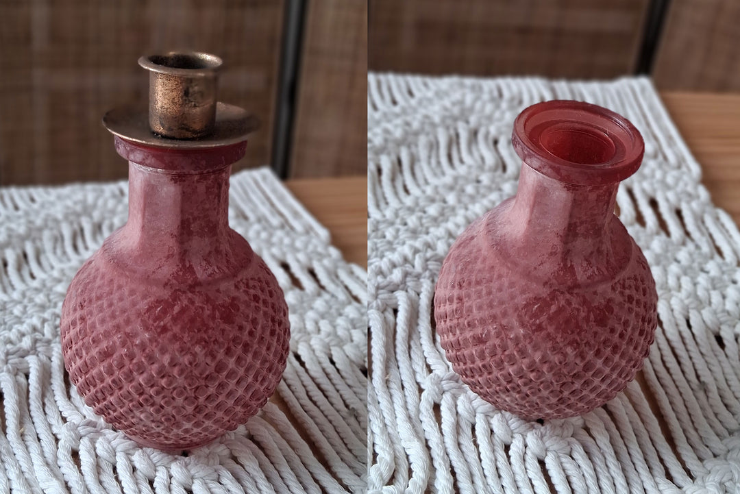 Kugelvase mit Kerzenhalter - Shabbychic - Reliefmuster - altrosa matt