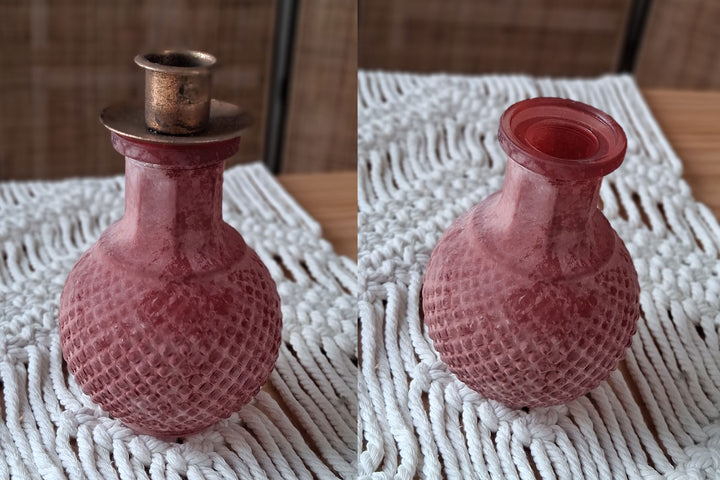 Kugelvase mit Kerzenhalter - Shabbychic - Reliefmuster - altrosa matt