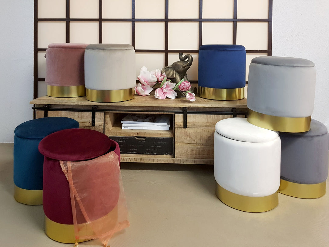 Sitzhocker - Dekohocker - Samt Pouf - Dekopouf - Velour Hocker mit Stauraum u. Deckel
