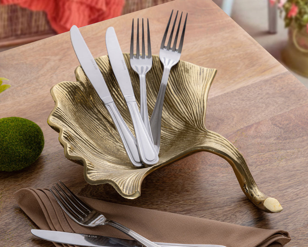 Dekoschale - Snackschale - Schale Ginkgoblatt - Aluminium gold o. silber