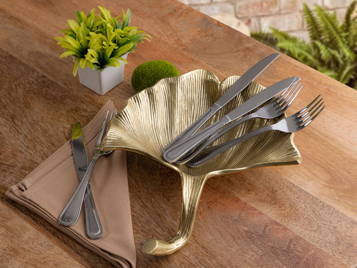 Dekoschale - Snackschale - Schale Ginkgoblatt - Aluminium gold o. silber