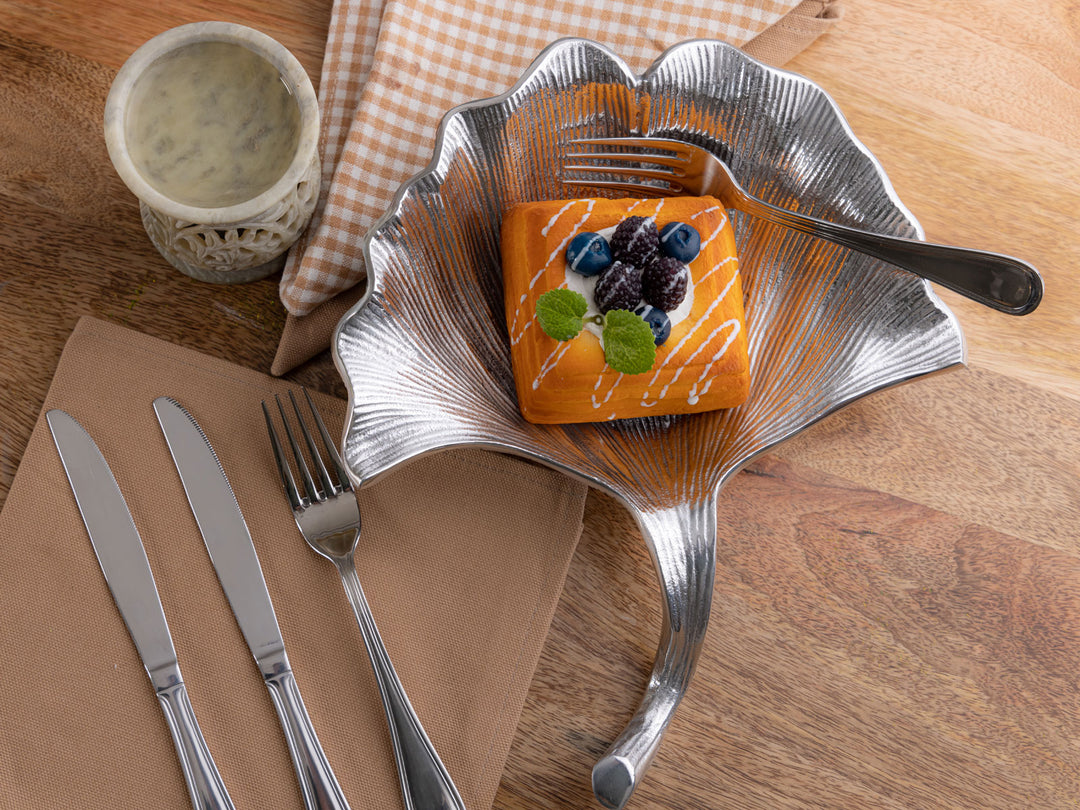 Dekoschale - Snackschale - Schale Ginkgoblatt - Aluminium gold o. silber