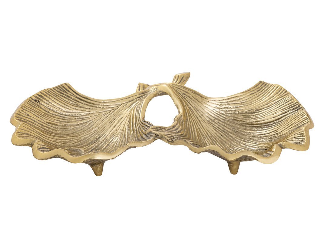Dekoschale - Snackschale - Schale 2 Ginkgoblätter - Doppelschale - Aluminium gold o. silber