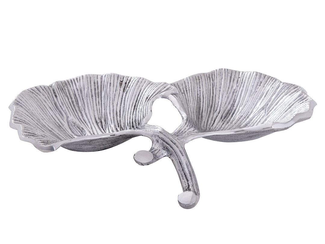Dekoschale - Snackschale - Schale 2 Ginkgoblätter - Doppelschale - Aluminium gold o. silber