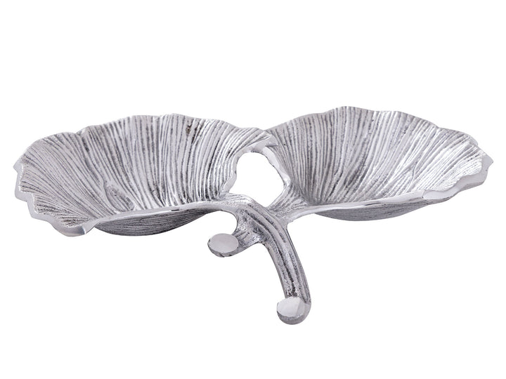 Dekoschale - Snackschale - Schale 2 Ginkgoblätter - Doppelschale - Aluminium gold o. silber