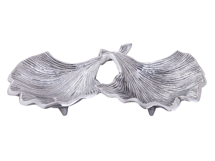 Dekoschale - Snackschale - Schale 2 Ginkgoblätter - Doppelschale - Aluminium gold o. silber