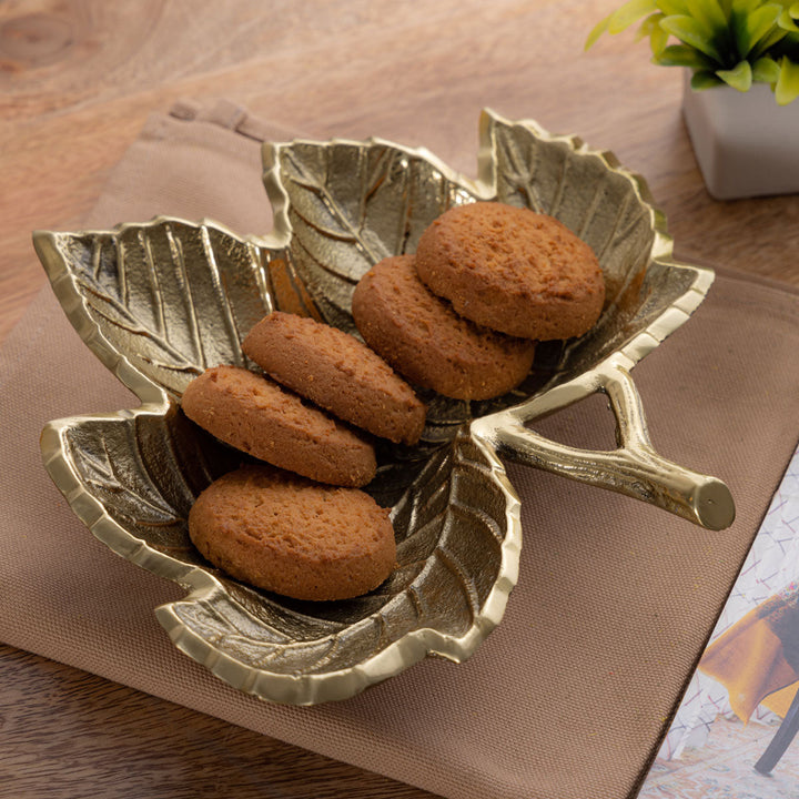 Dekoschale - Snackschale - Schale Laub Blatt - Aluminium gold o. silber