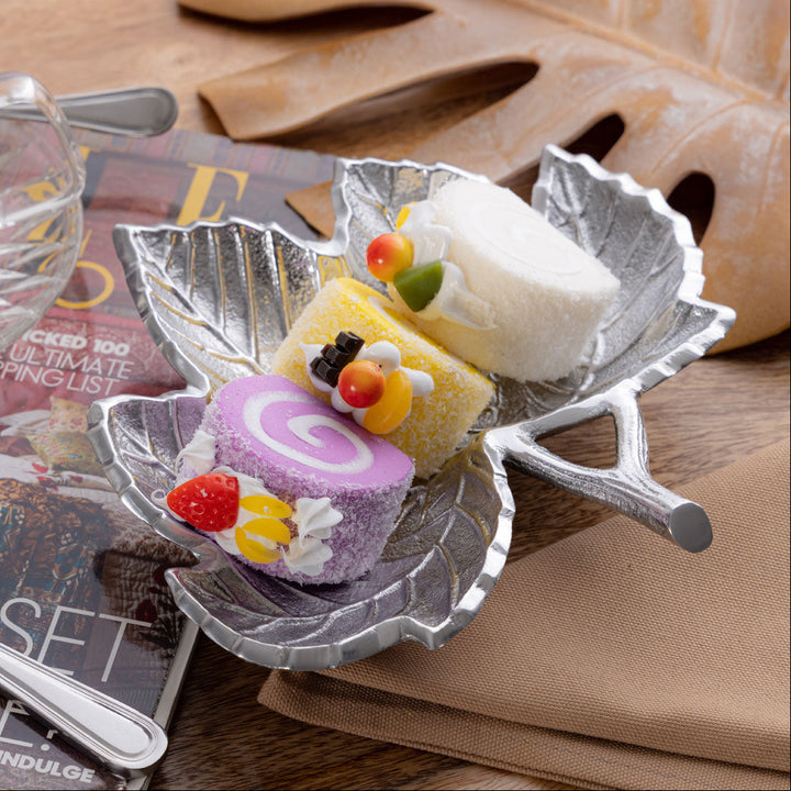 Dekoschale - Snackschale - Schale Laub Blatt - Aluminium gold o. silber