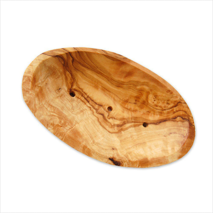 Seifenschale OVAL aus Olivenholz mit Rille auf der Rückseite (16cm)