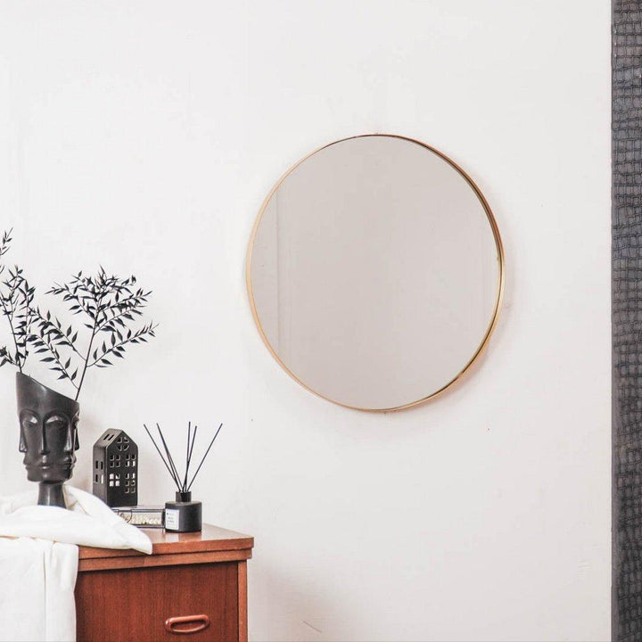 Moderner runder Wandspiegel aus Metall in Gold Ø 60 cm – für Wohnzimmer, Flur & Schlafzimmer