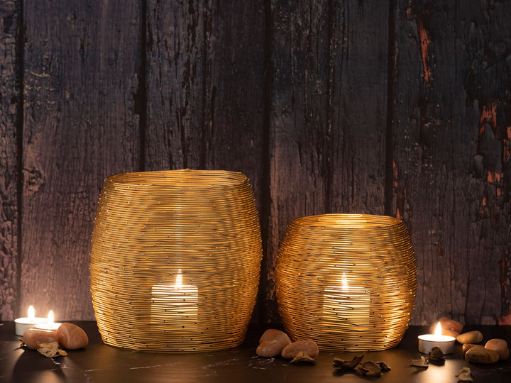 Teelichthalter PARIS - Windlicht - Kerzenhalter 2er-Set - Drahtgeflecht gold o. silber
