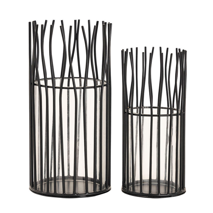 Windlichter mit Glaseinsatz - Kerzenhalter - Drahtgeflecht schwarz o. silber - 2er-Set
