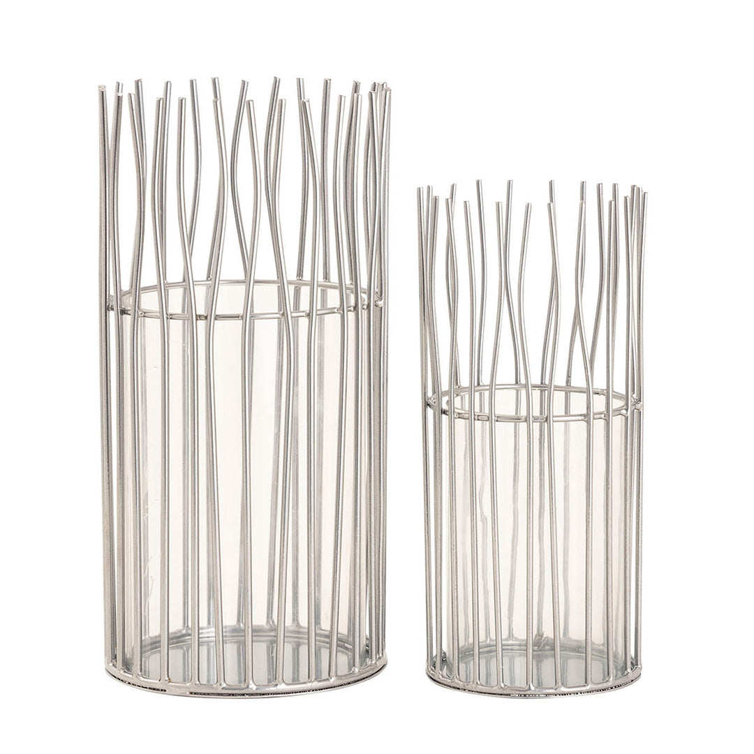 Windlichter mit Glaseinsatz - Kerzenhalter - Drahtgeflecht schwarz o. silber - 2er-Set