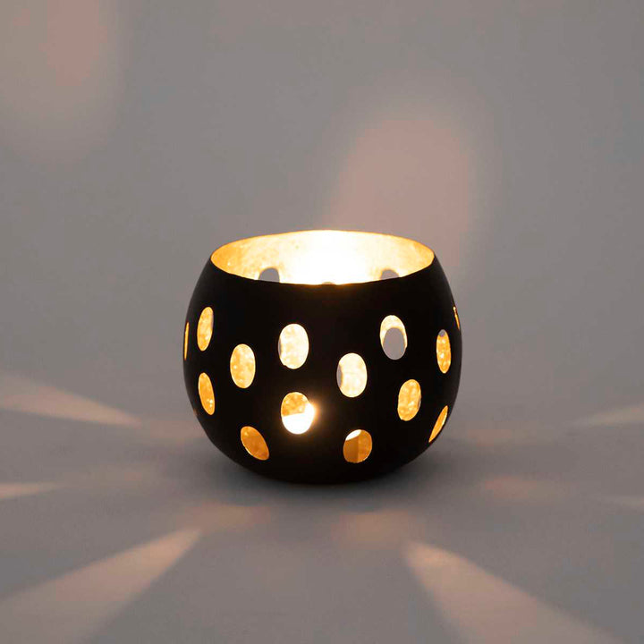 Teelichthalter FLORINA - Windlicht - Kerzenhalter 2er-Set - Kugelform schwarz-gold
