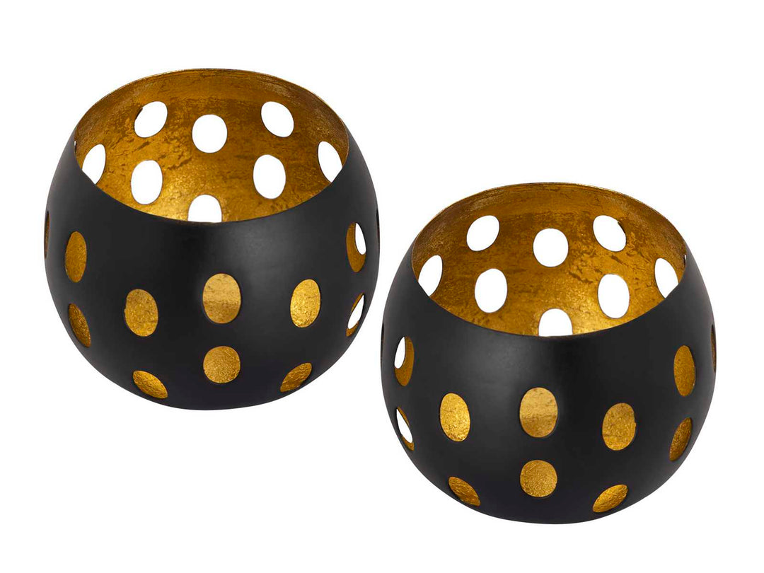 Teelichthalter FLORINA - Windlicht - Kerzenhalter 2er-Set - Kugelform schwarz-gold