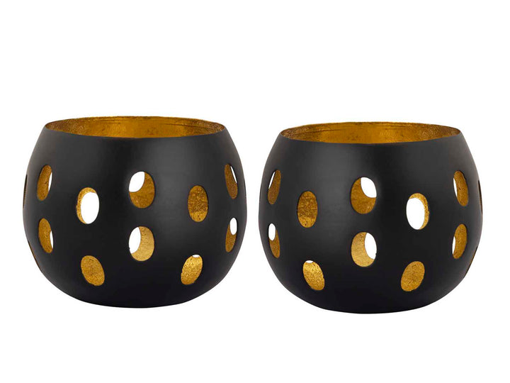 Teelichthalter FLORINA - Windlicht - Kerzenhalter 2er-Set - Kugelform schwarz-gold