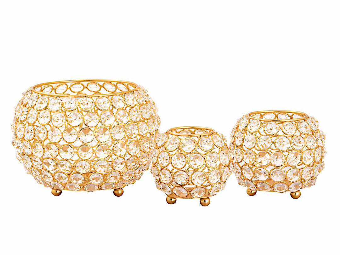 Teelichthalter CRYSTAL - Windlicht - Kerzenhalter Vintage Kristall - Kerzenständer 3er-Set gold o. silber
