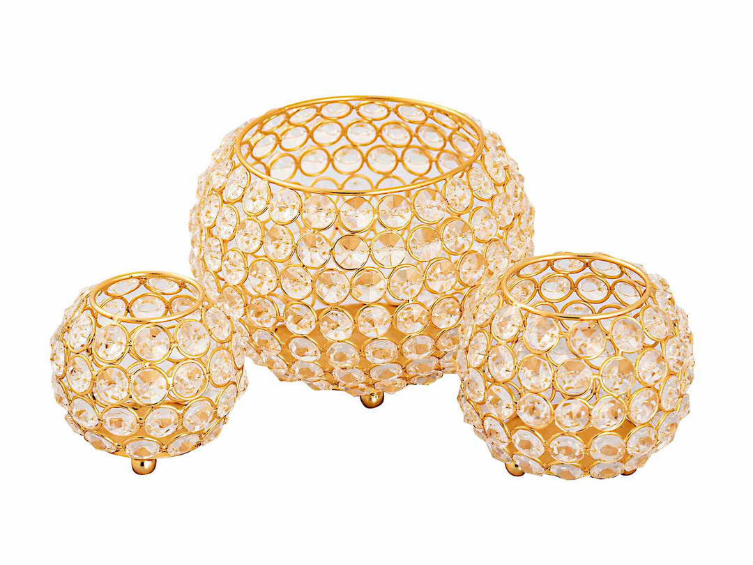 Teelichthalter CRYSTAL - Windlicht - Kerzenhalter Vintage Kristall - Kerzenständer 3er-Set gold o. silber