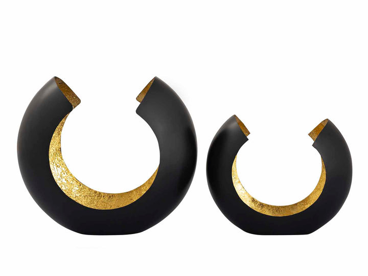 Teelichthalter OMEGA - Windlicht - Kerzenhalter 2er-Set - Bogenform schwarz-gold