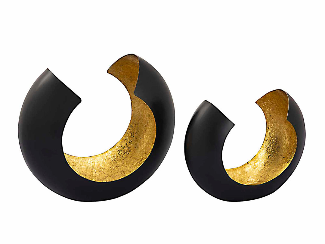 Teelichthalter OMEGA - Windlicht - Kerzenhalter 2er-Set - Bogenform schwarz-gold