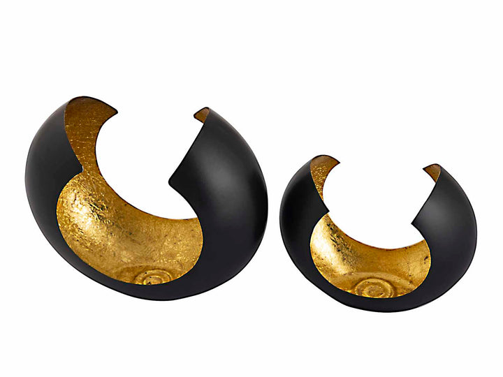 Teelichthalter OMEGA - Windlicht - Kerzenhalter 2er-Set - Bogenform schwarz-gold