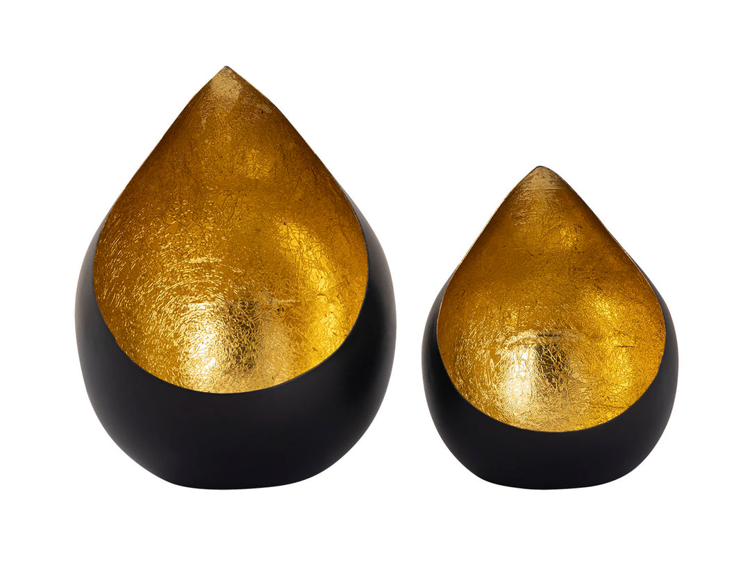 Teelichthalter ROMY - Windlicht - Kerzenhalter 2er-Set - Tropfenform schwarz-gold
