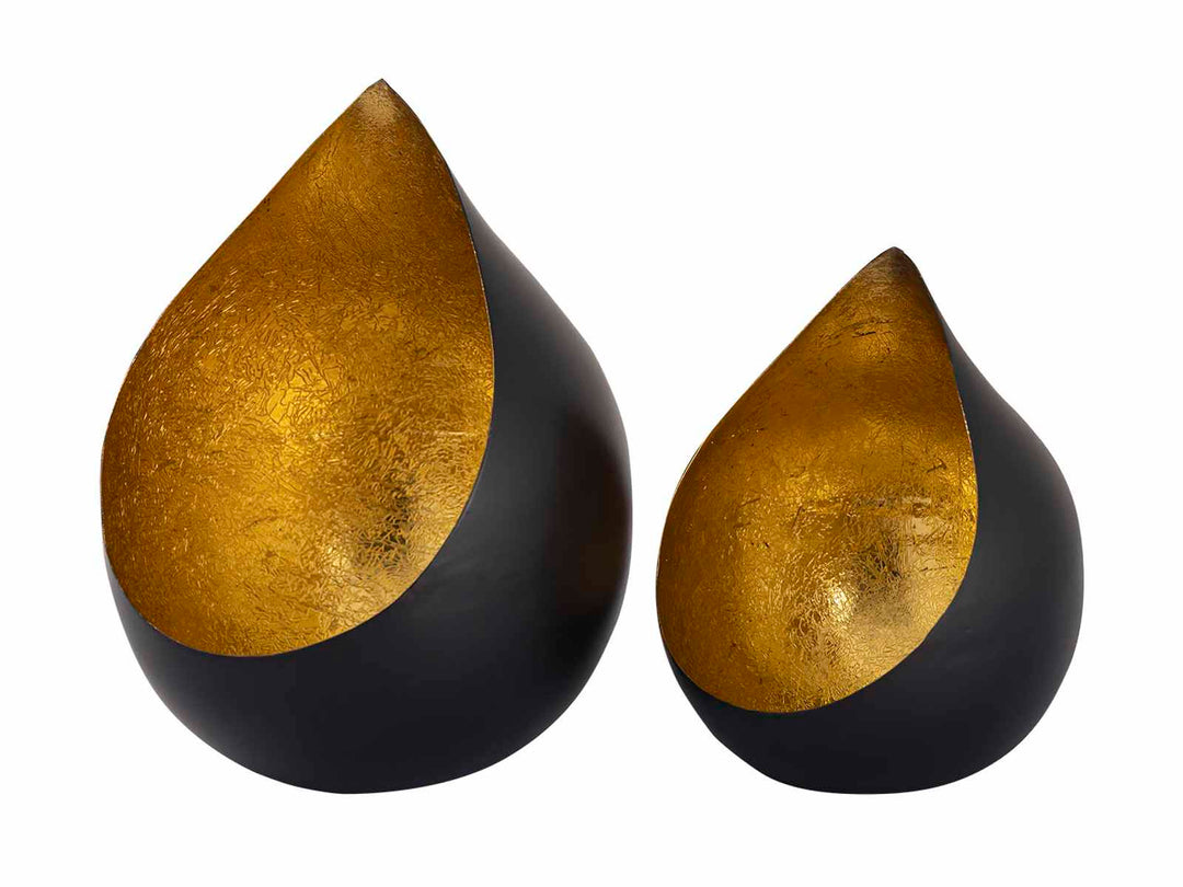 Teelichthalter ROMY - Windlicht - Kerzenhalter 2er-Set - Tropfenform schwarz-gold