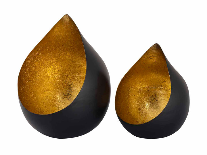 Teelichthalter ROMY - Windlicht - Kerzenhalter 2er-Set - Tropfenform schwarz-gold