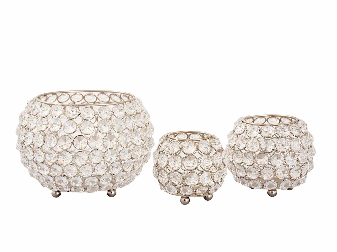 Teelichthalter CRYSTAL - Windlicht - Kerzenhalter Vintage Kristall - Kerzenständer 3er-Set gold o. silber