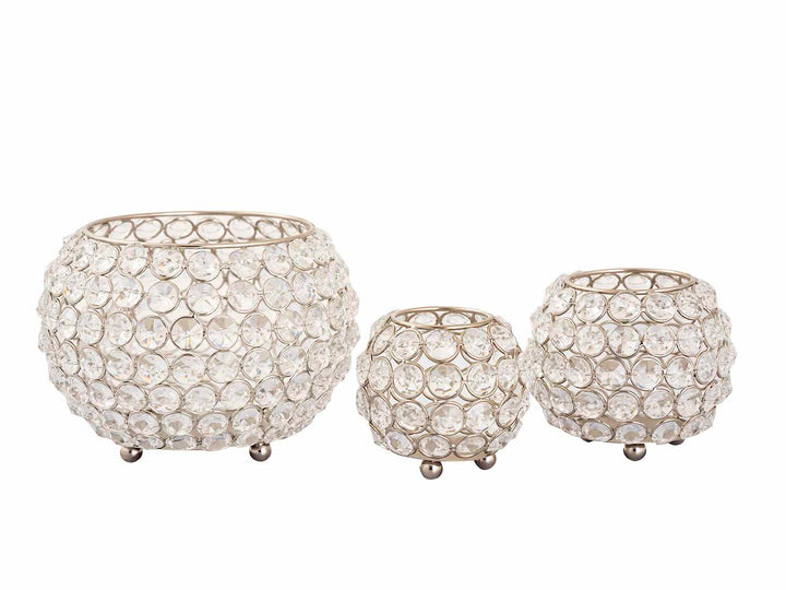 Teelichthalter CRYSTAL - Windlicht - Kerzenhalter Vintage Kristall - Kerzenständer 3er-Set gold o. silber