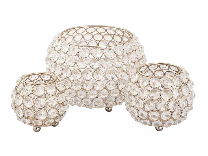 Teelichthalter CRYSTAL - Windlicht - Kerzenhalter Vintage Kristall - Kerzenständer 3er-Set gold o. silber