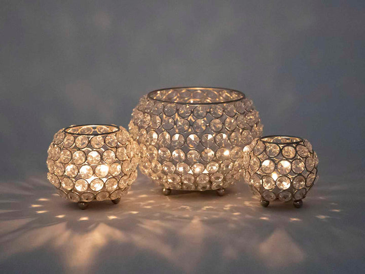 Teelichthalter CRYSTAL - Windlicht - Kerzenhalter Vintage Kristall - Kerzenständer 3er-Set gold o. silber